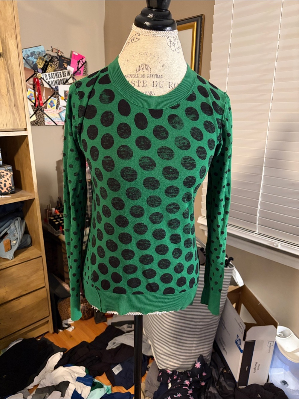 Michael Kore Green Polka Dot Women's Sweater - Classic Crewneck - XS
